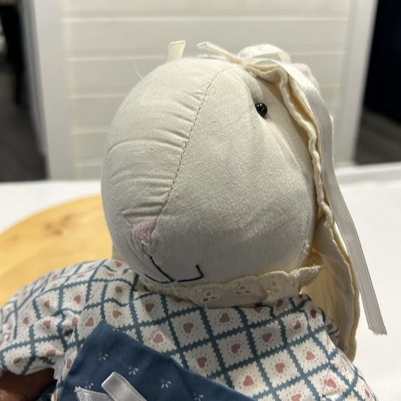 Vintage Handmade Stuffed Bunny Rabbit - Blue and White. - Picture 6 of 9